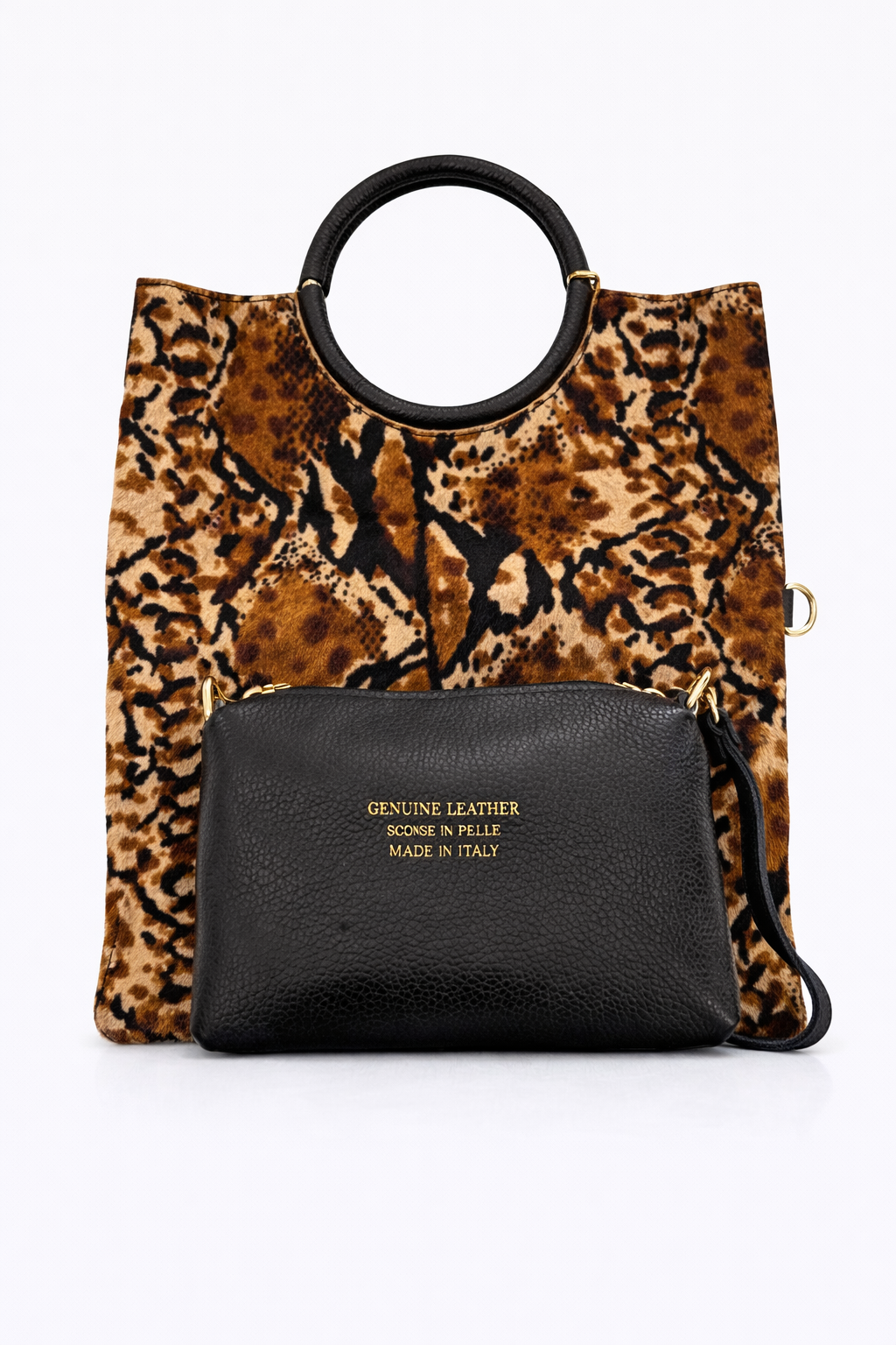 BORSA SHOPPER IN PELLE E CAVALLINO